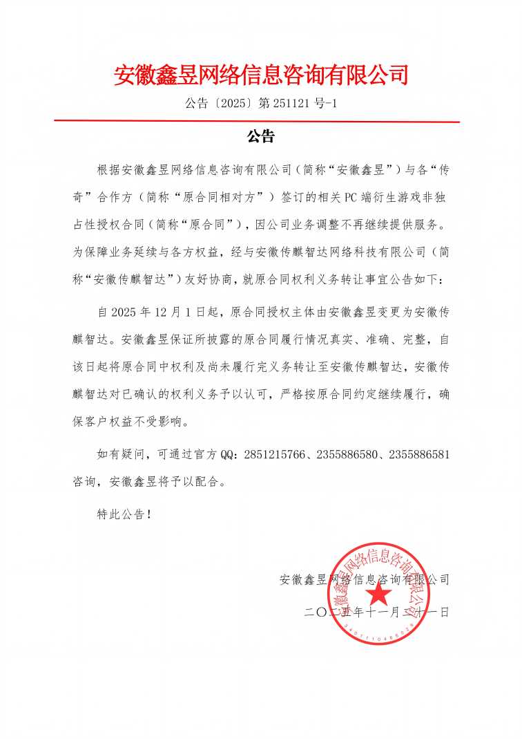 关于安徽鑫昱相关权利义务转让的公告